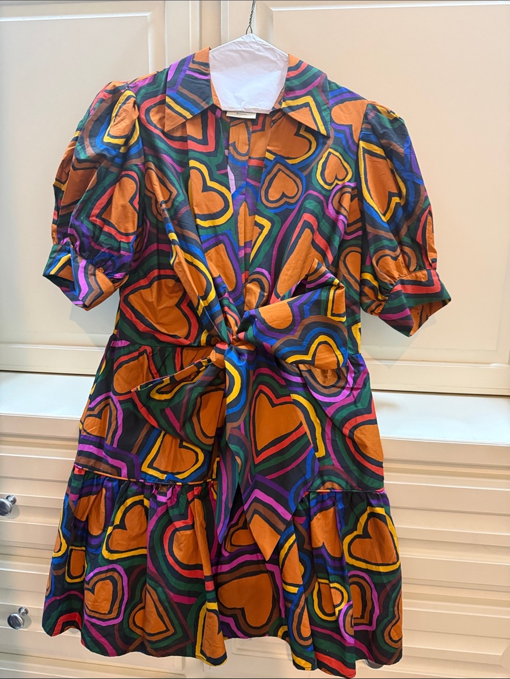 Anthropologie/Farm Rio Multicolor Striped & Chevron Cotton Shirt Dress